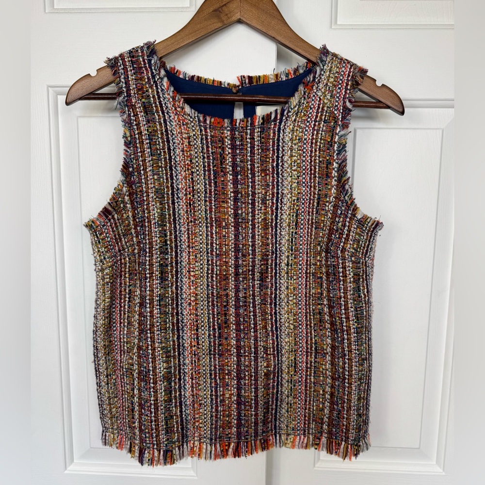 Anthropologie Maeve Marion Sleeveless Fringe Tweed Shell Top‎ Size 4